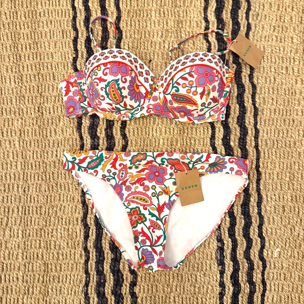 Boden Oriental Paradise Bikini set. 34 C top, Classic medium bottoms. NWT - Picture 12 of 13